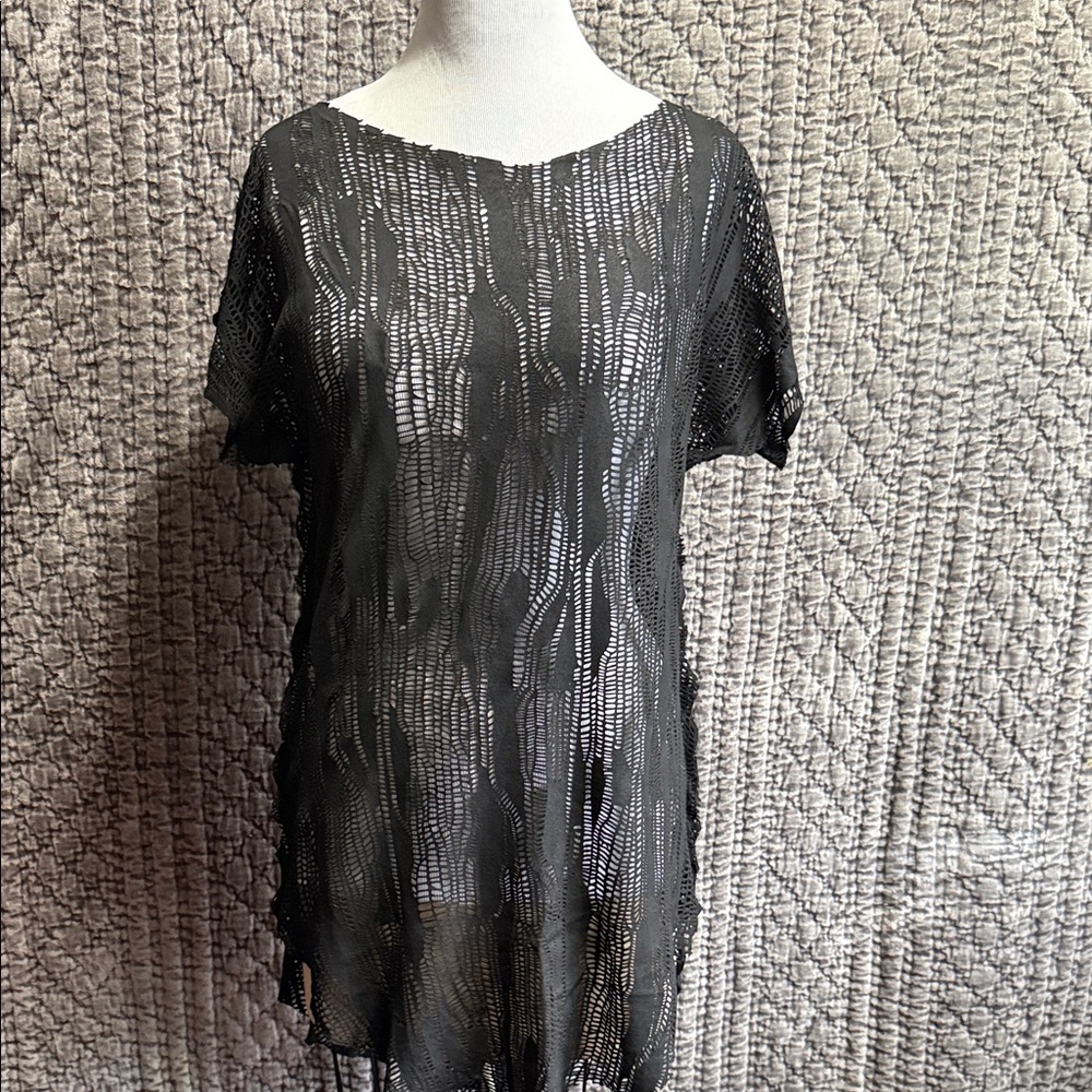 Elegant Black Italian Leather Cut Lace Women Top